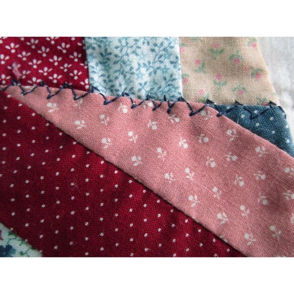 Vintage Patchwork Quilted Christmas Stocking Lace Trim Spots On Back GUC - Picture 8 of 12